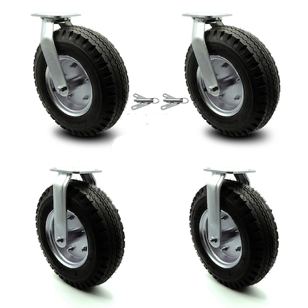 Service Caster 12 Inch Black Pneumatic Wheel Caster Swivel with Swivel Locks and 2 Rigid, 2PK SCC-100S3506-PNB-BSL-2-R-2